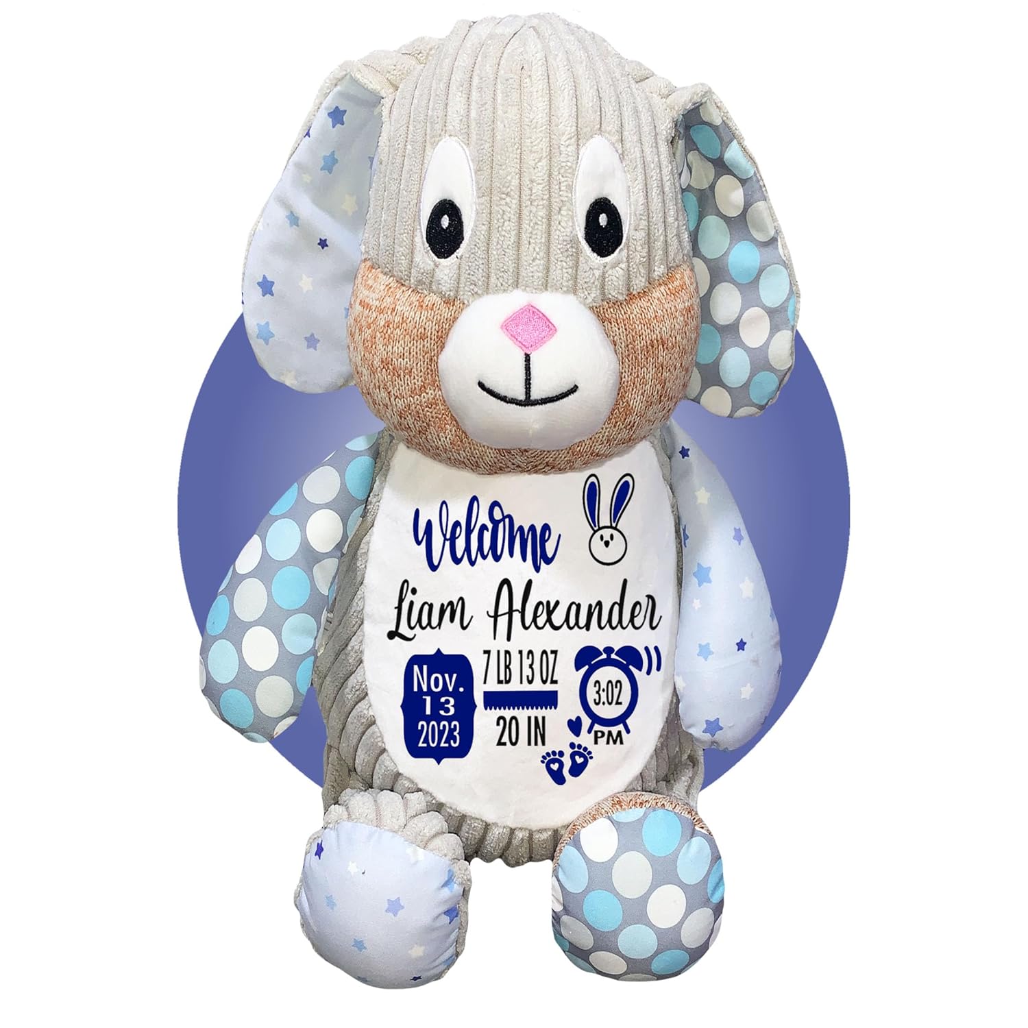 Baby Birth Stats Plush - Starry Night Bunny