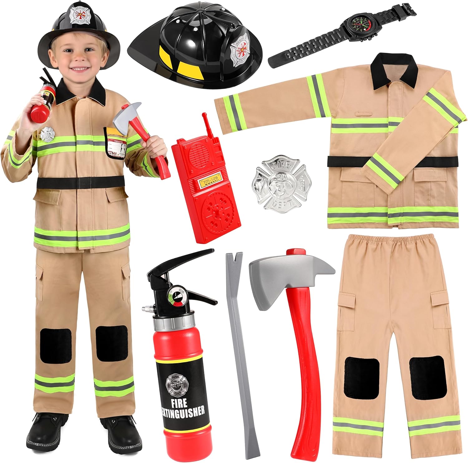 GIFTINBOX Firefighter Costume for Kids 3-12 with Accessories