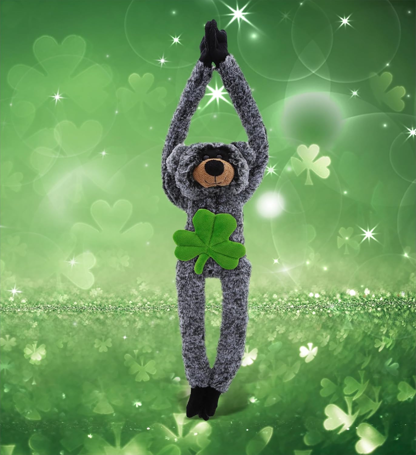 DolliBu Soft Long-Arms Black Bear with Green Shamrock