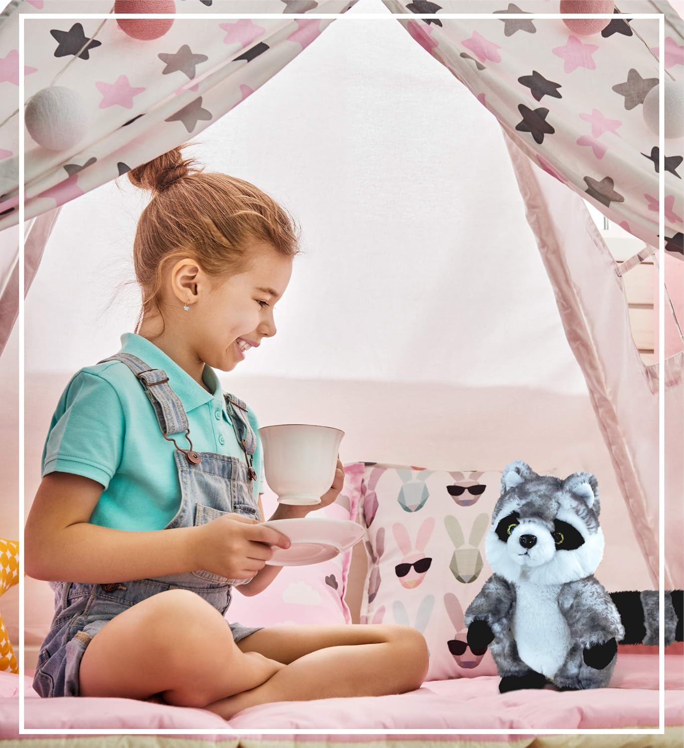 DolliBu Gray Raccoon Plush Stuffed Animal 8 Inches