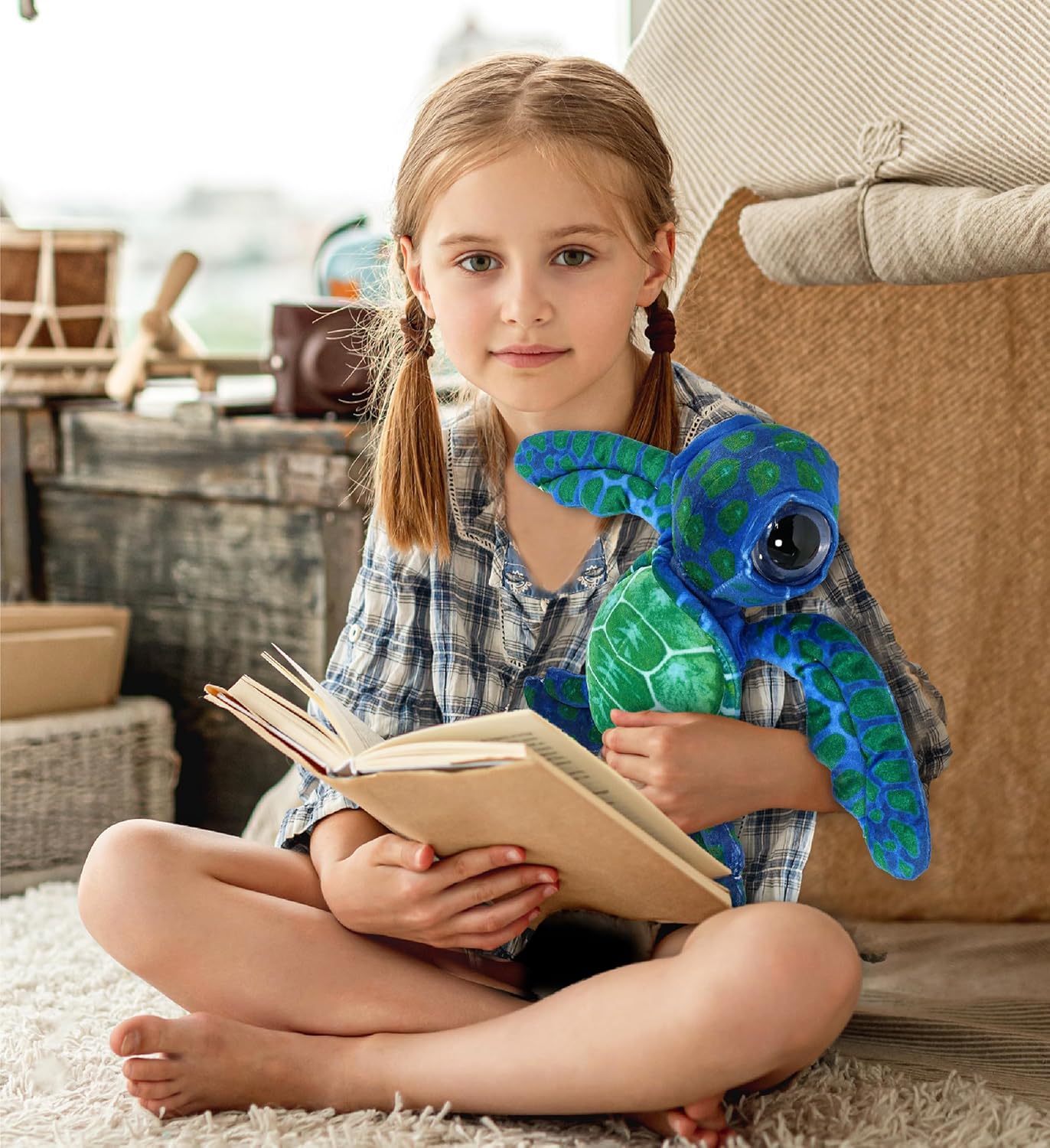 DolliBu Blue Sea Turtle Plush Stuffed Animal - 10 Inches