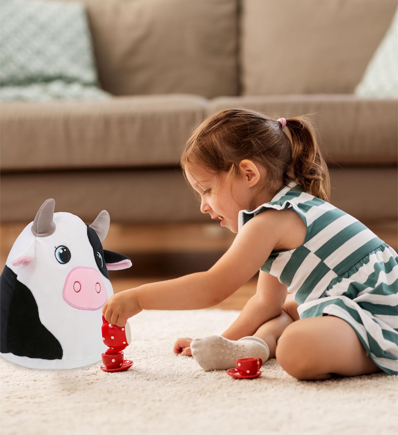 DolliBu Snug-Mooshies Cow Plush - 10 Inch Cuddly Toy
