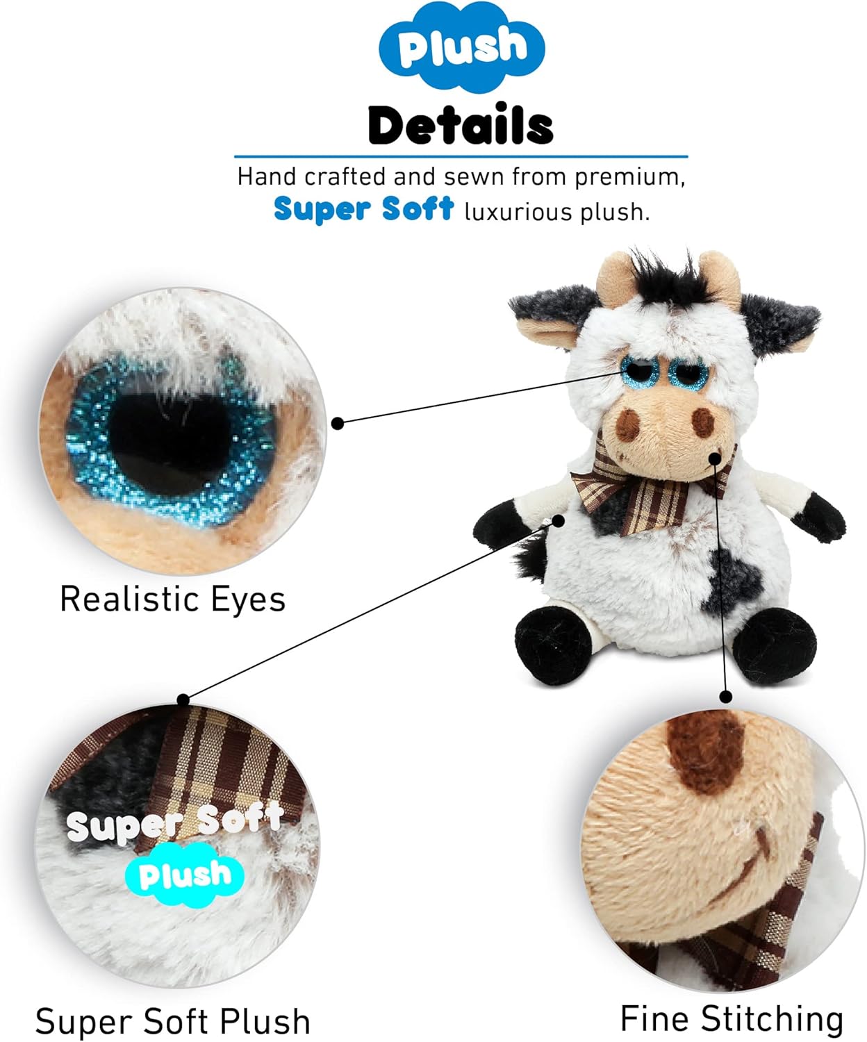 Puzzled DolliBu Plush Cow with Bow Toy 7 Inch