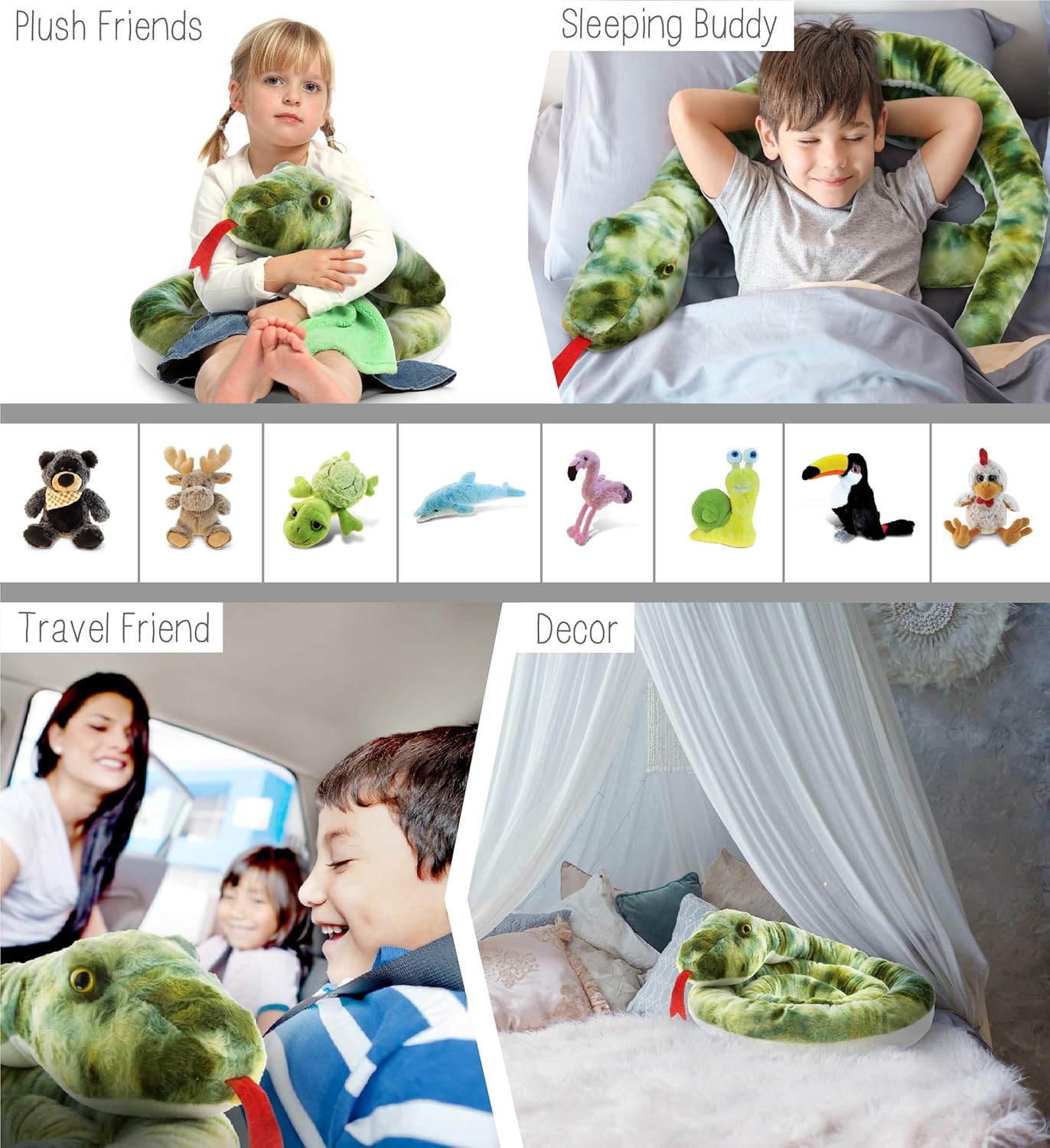 DolliBu Green Snake Giant Plush Pillow