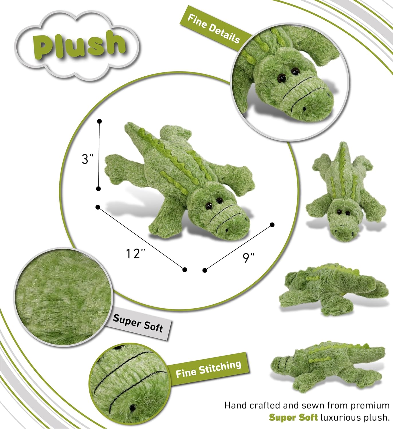 Puzzled DolliBu Green Alligator Plush Toy - 115 Inches