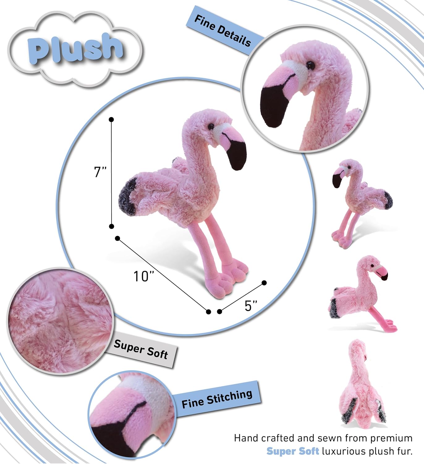 DolliBu Flamingo Plush Toy - 8 Inch Cute Huggable Stuffed Animal