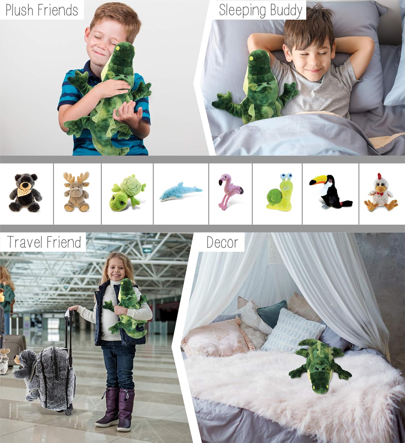 DolliBu Plush Alligator Stuffed Animal - 18 Inch Huggable Green Gator Toy