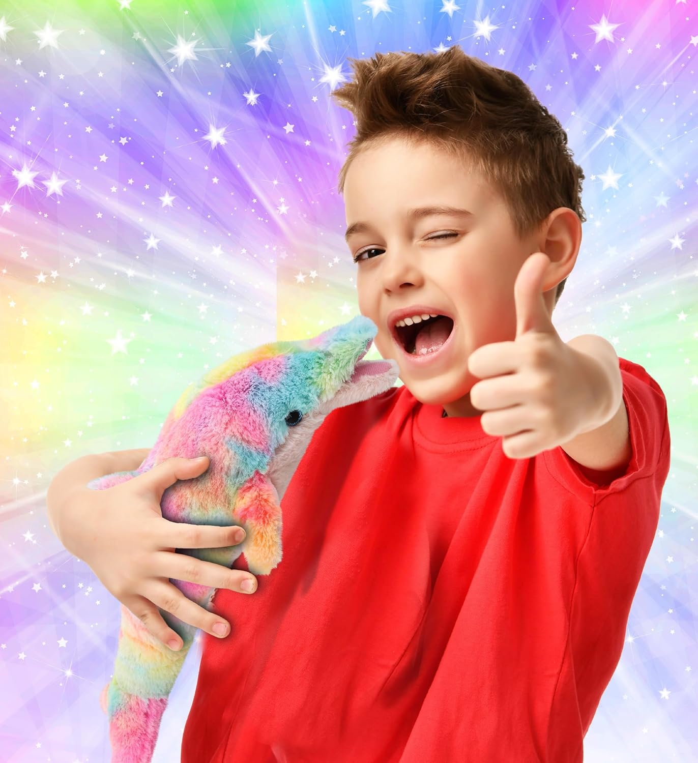 DolliBu Rainbow Plush Dolphin Toys 2 Pack