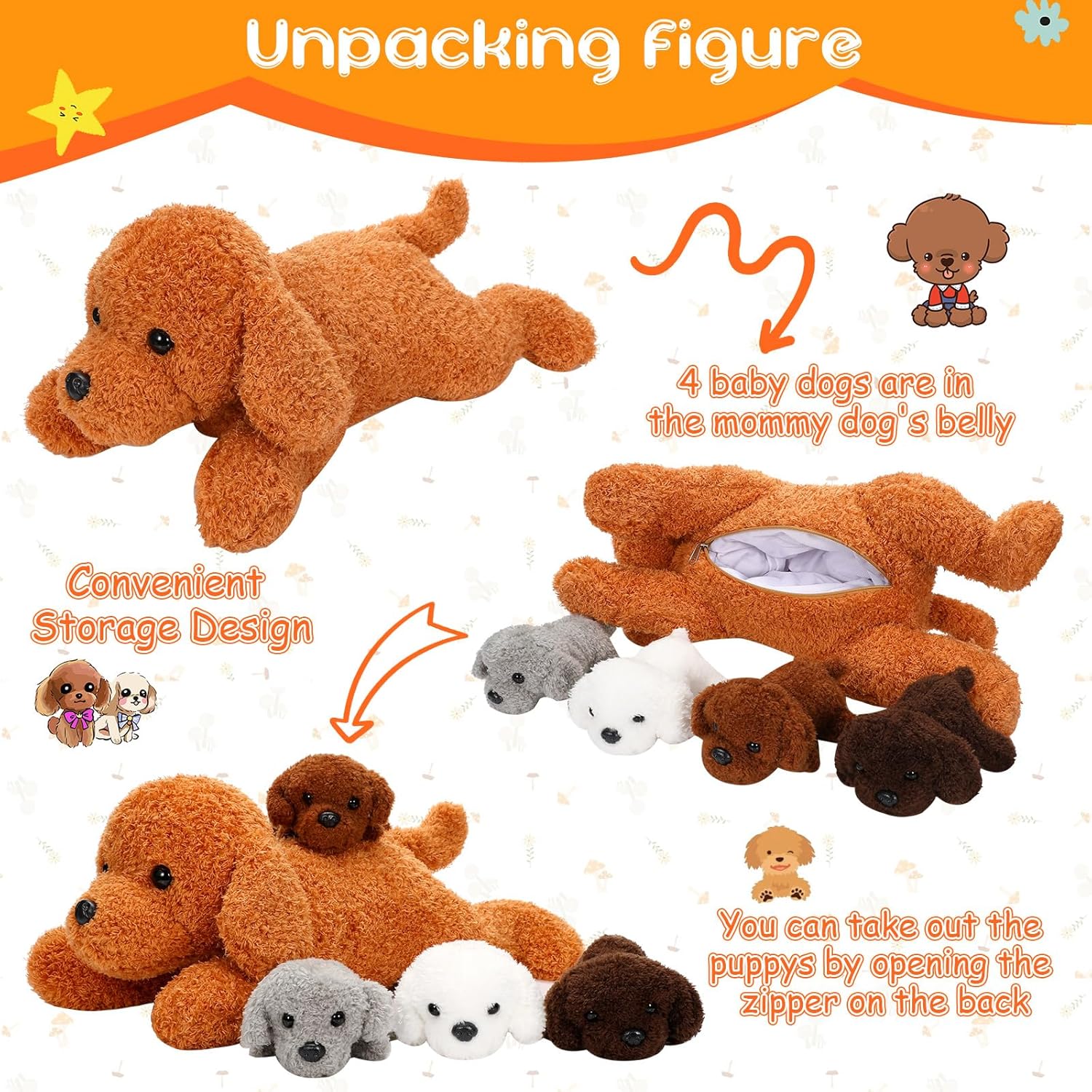 Skylety 5 Pcs Dog Stuffed Animal Set with Baby Puppies