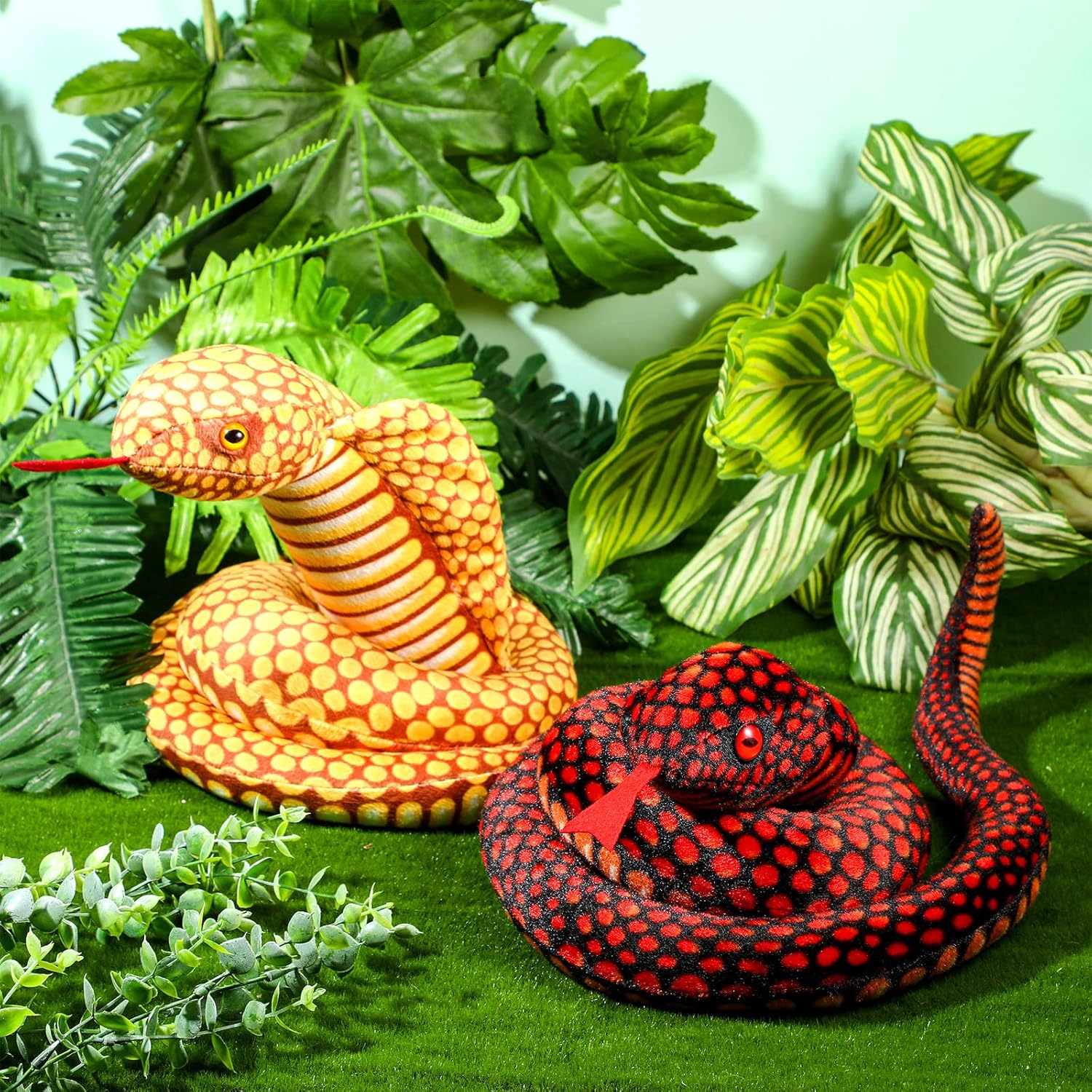 Zhanmai 2 Pcs Giant Lifelike Cobra Plush Snake Toys