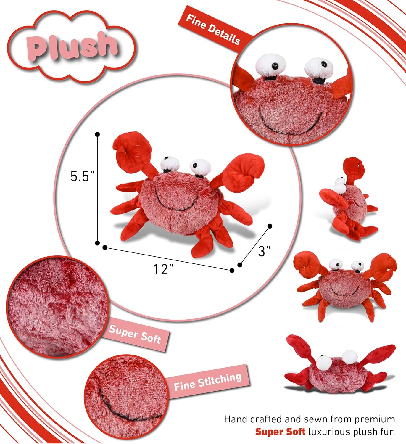 DolliBu Red Crab Plush Toy - 12 Inches