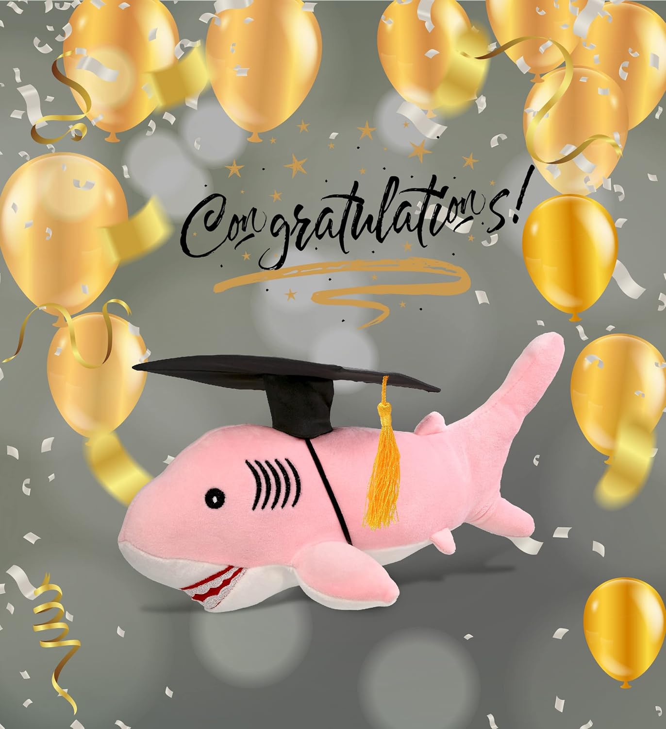 DolliBu Pink Shark Graduation Plush Toy 12 Inches