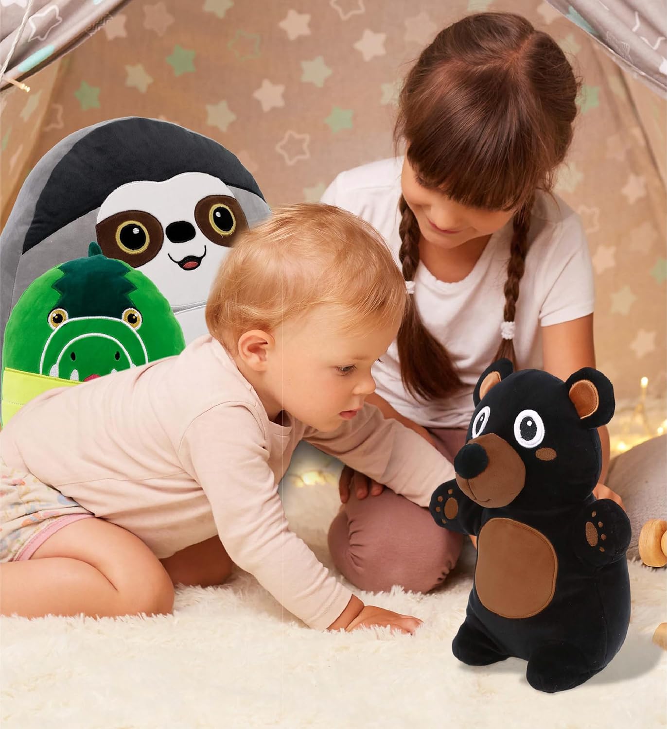 DolliBu Snug-Mooshies Standing Black Bear Plush Toy