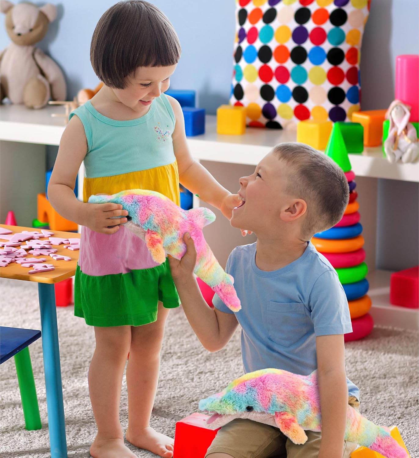 DolliBu Rainbow Plush Dolphin Toys 2 Pack