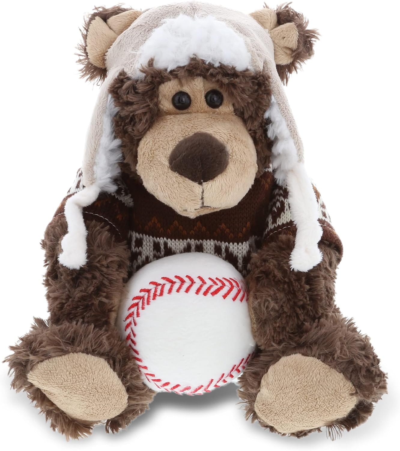 DolliBu Grizzly Bear with Clothes and Baseball - 9 Inch