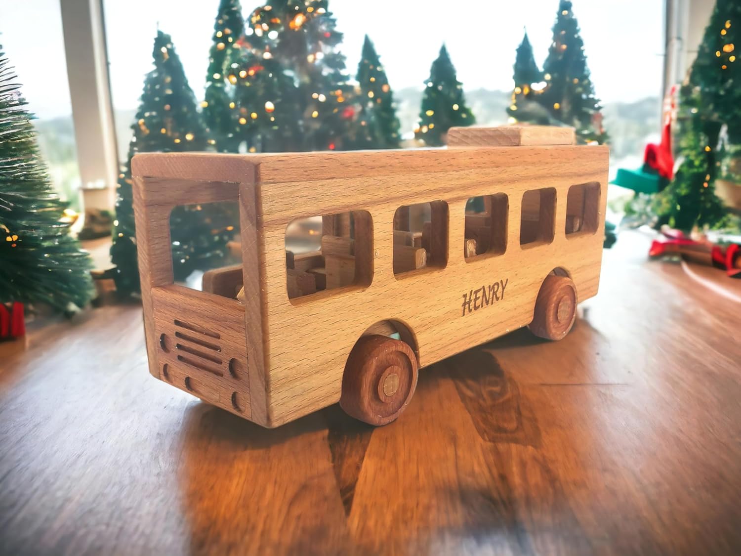 Personalized Wooden School Bus Toy for Toddlers 1
