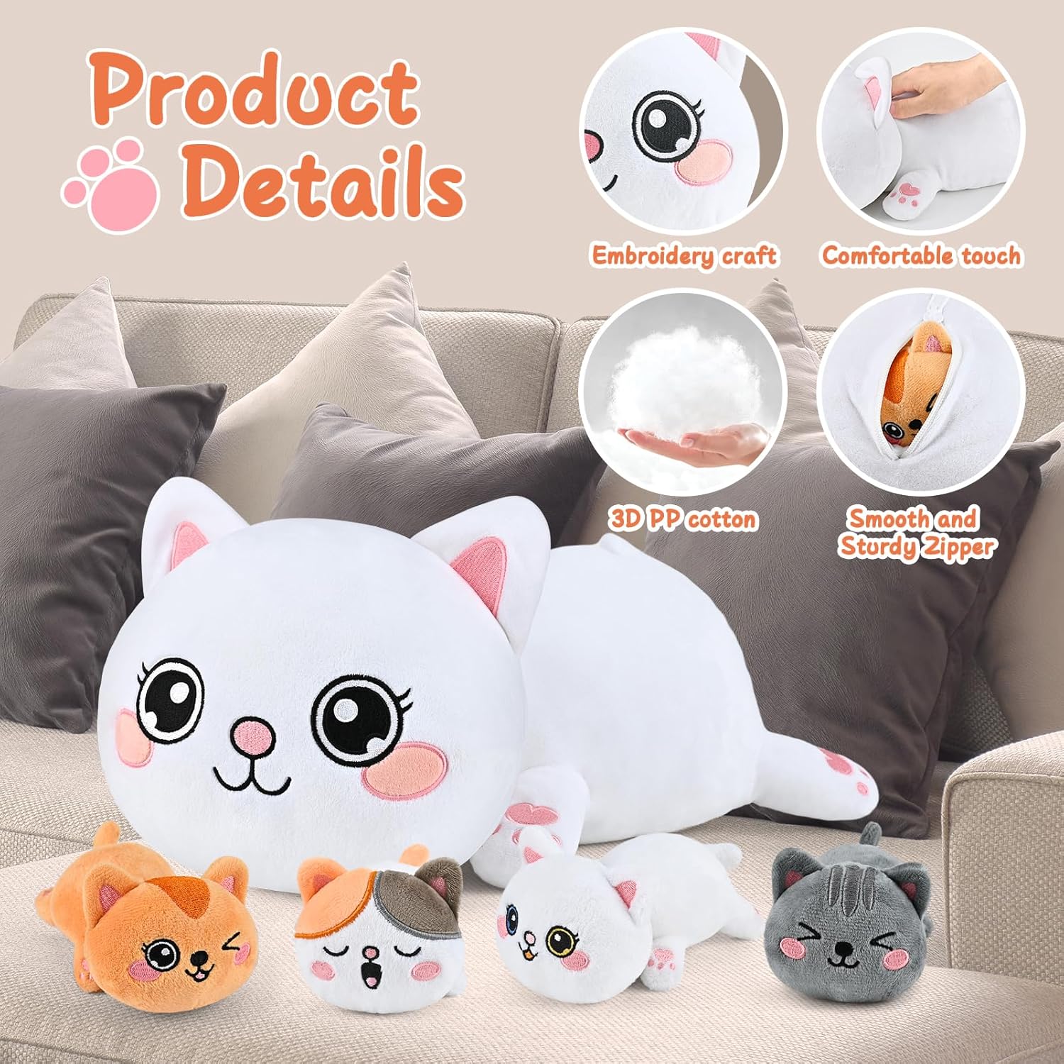 KMUYSL Plush Kitty Set - Mommy with 4 Baby Kitties