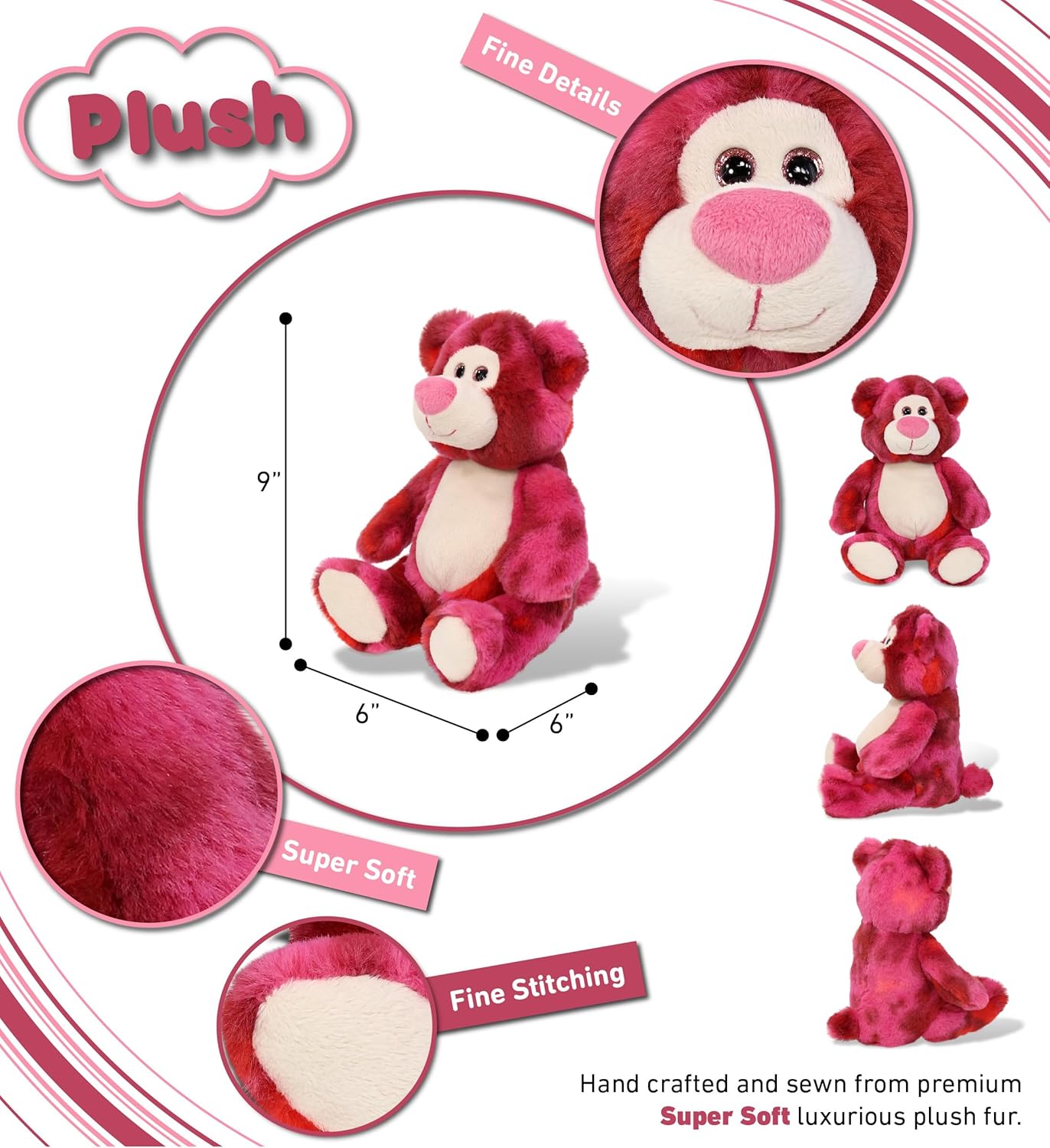 DolliBu Pink Tie-Dye Bear Plush Toy 9 Inches