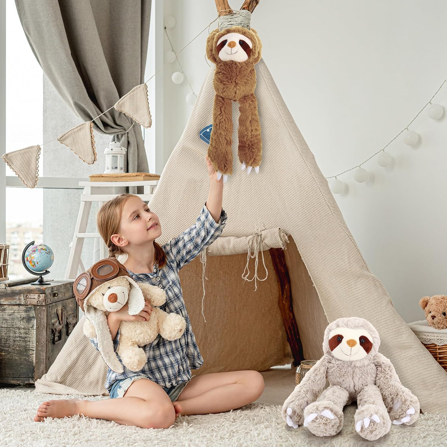 Queekay 2-Pack Sloth Plush Hanging Toy with Hook and Loop