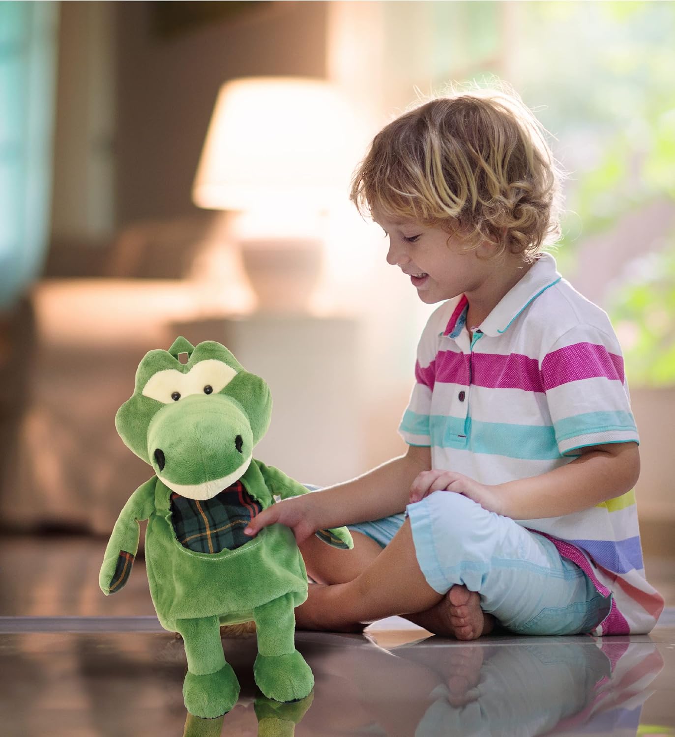 DolliBu Alligator Plush Backpack 14 Inch Cute Kids Travel Bag