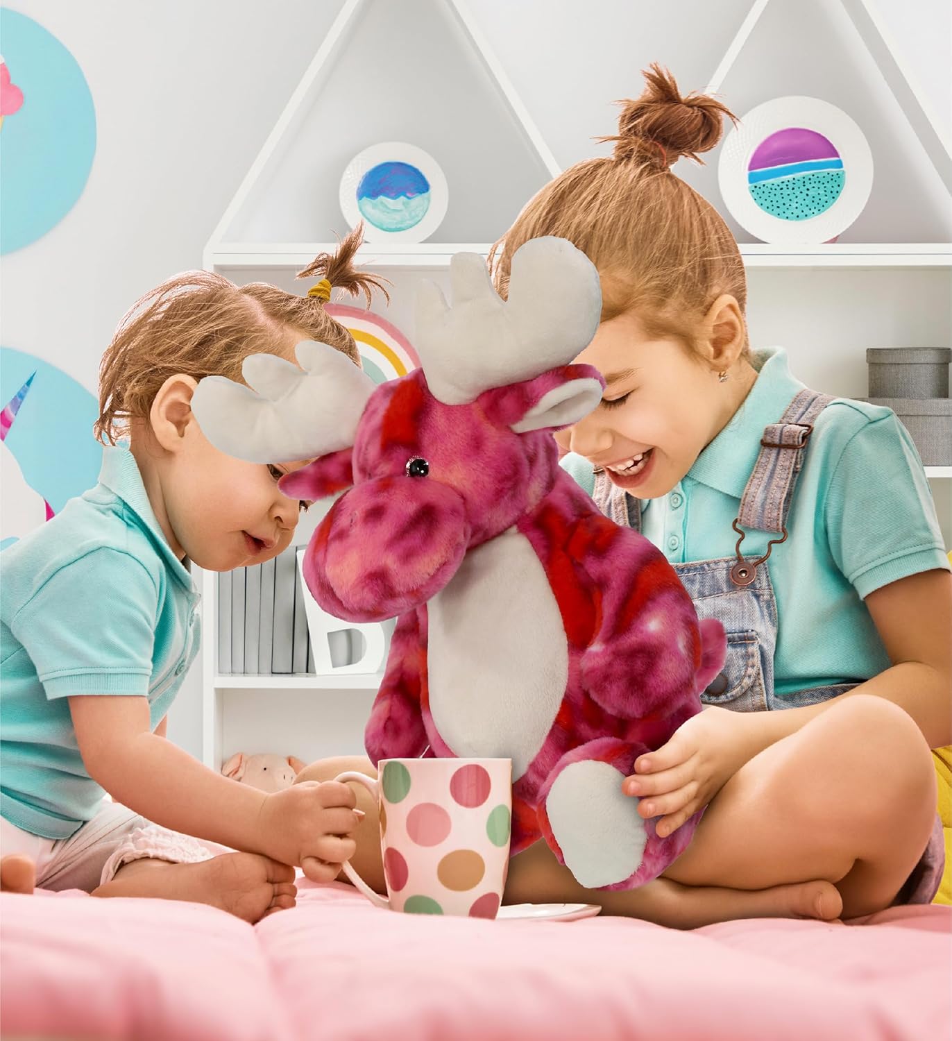 DolliBu XL Pink Tie-Dye Moose Plush Stuffed Animal