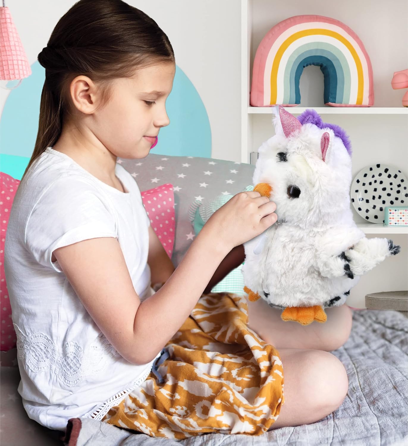 DolliBu White Owl Unicorn Plush Stuffed Animal - 85 Inches