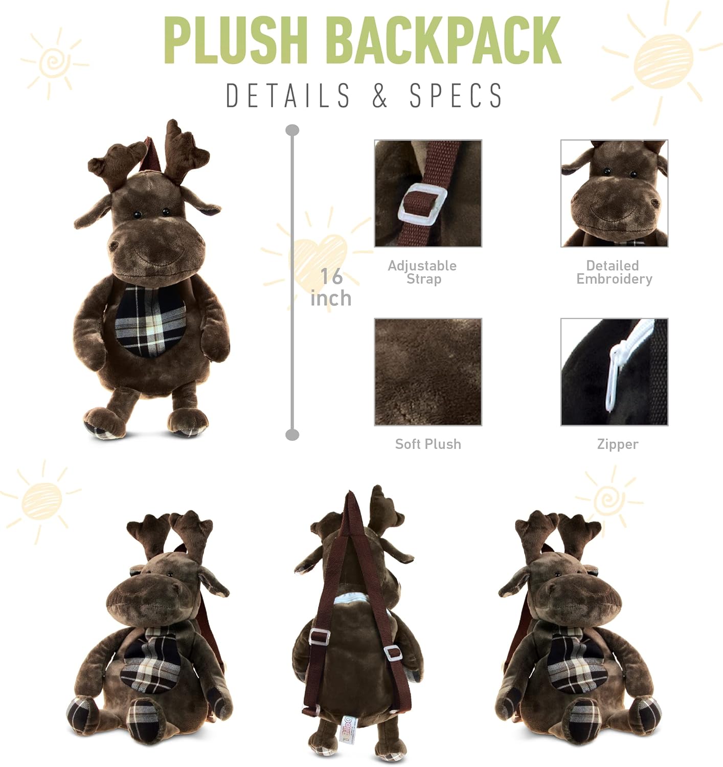 Puzzled DolliBu Moose Stuffed Animal Backpack - 14