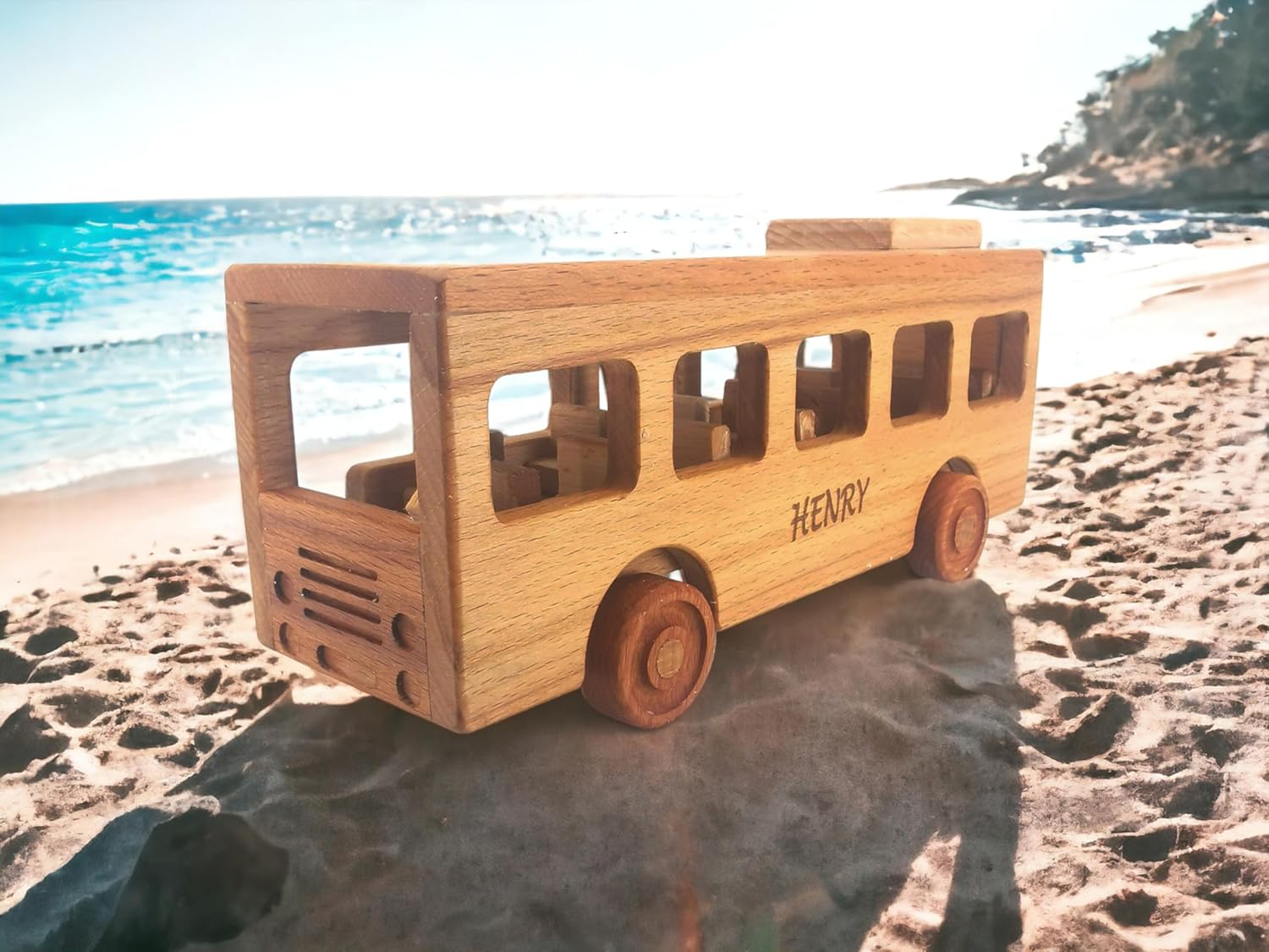 Personalized Wooden School Bus Toy for Toddlers 1