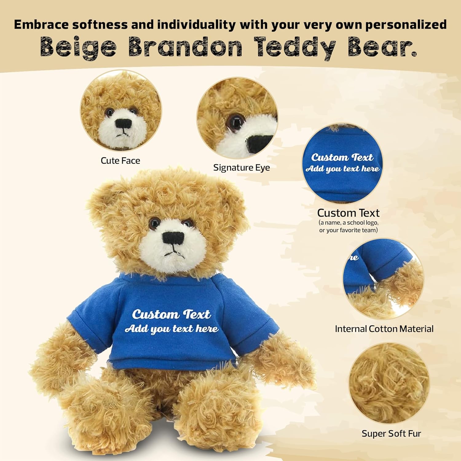 Customized Beige Brandon Bear - 12 Inch Personalized Plush Toy