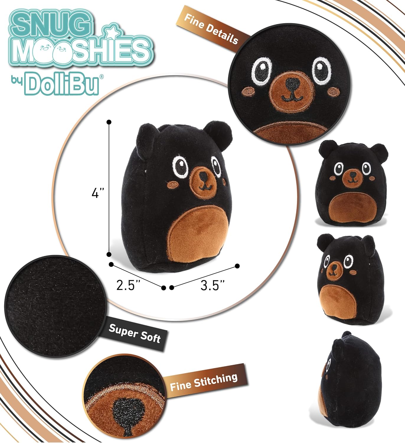 DolliBu Snug Mooshies Black Bear Plush Toy - 4 Inch