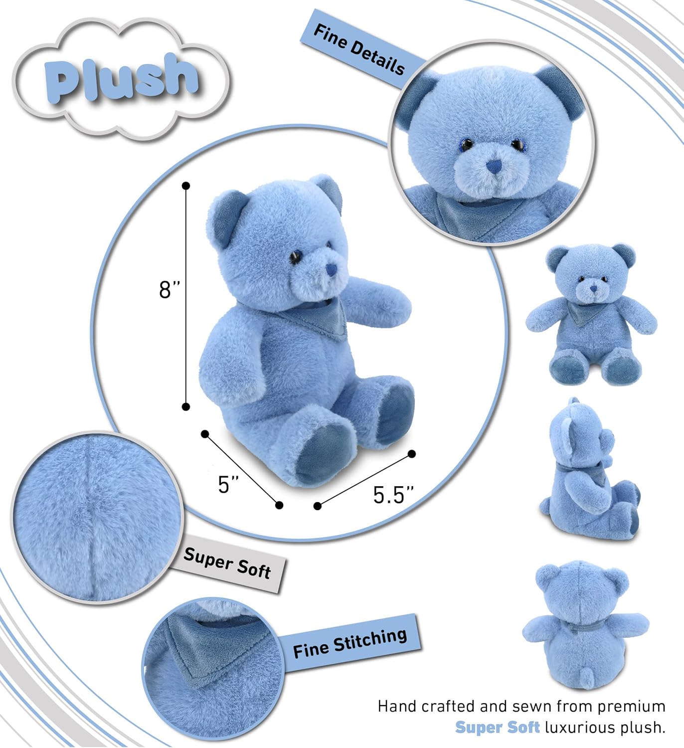 DolliBu Plush Bear Stuffed Animal - 8 Inches