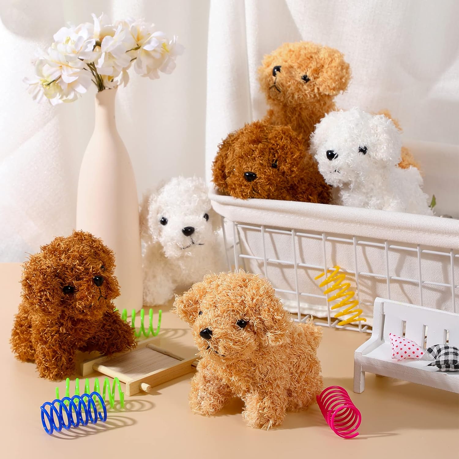 Skylety 12-Pack Mini Shaggy Dog Plush Toys