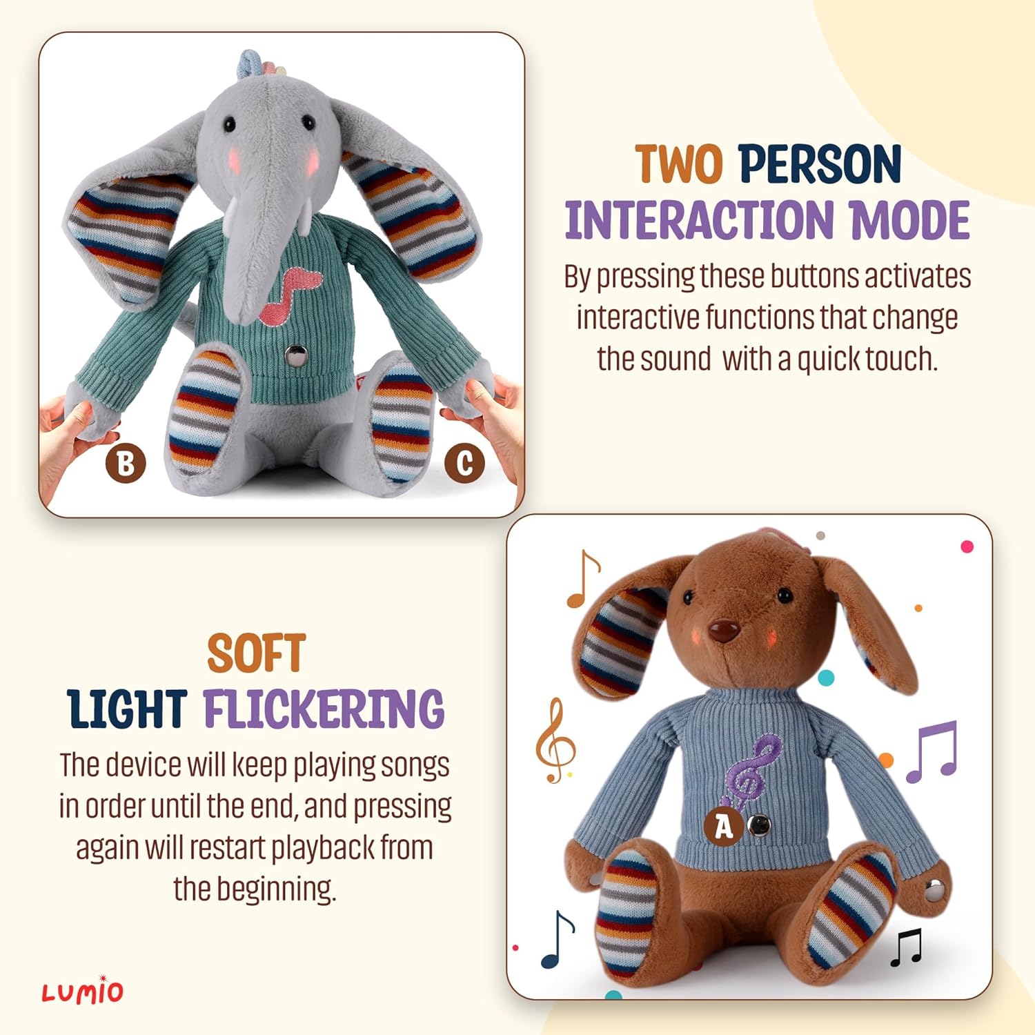 Lumio Musical Bunny Plush Toy with Lights Sounds 1
