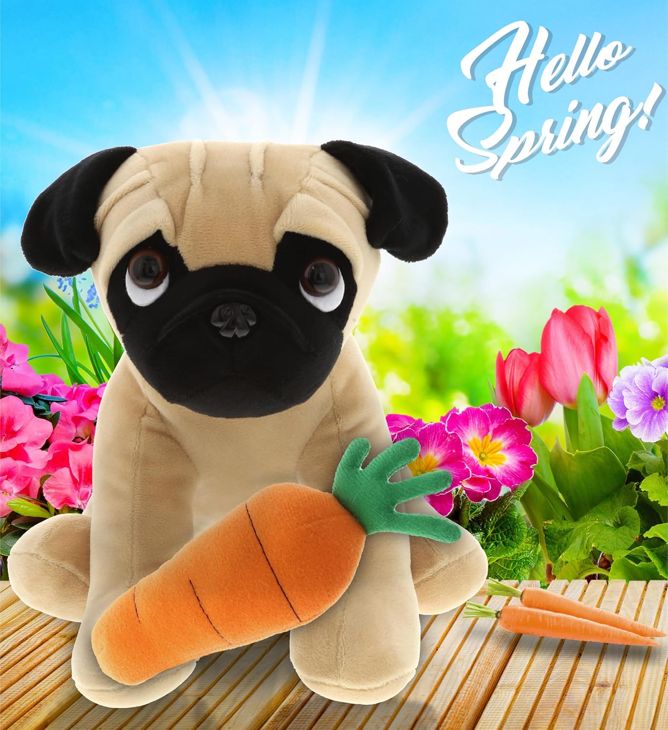 DolliBu Happy Easter Pug Plush with Carrot - 8 Inches