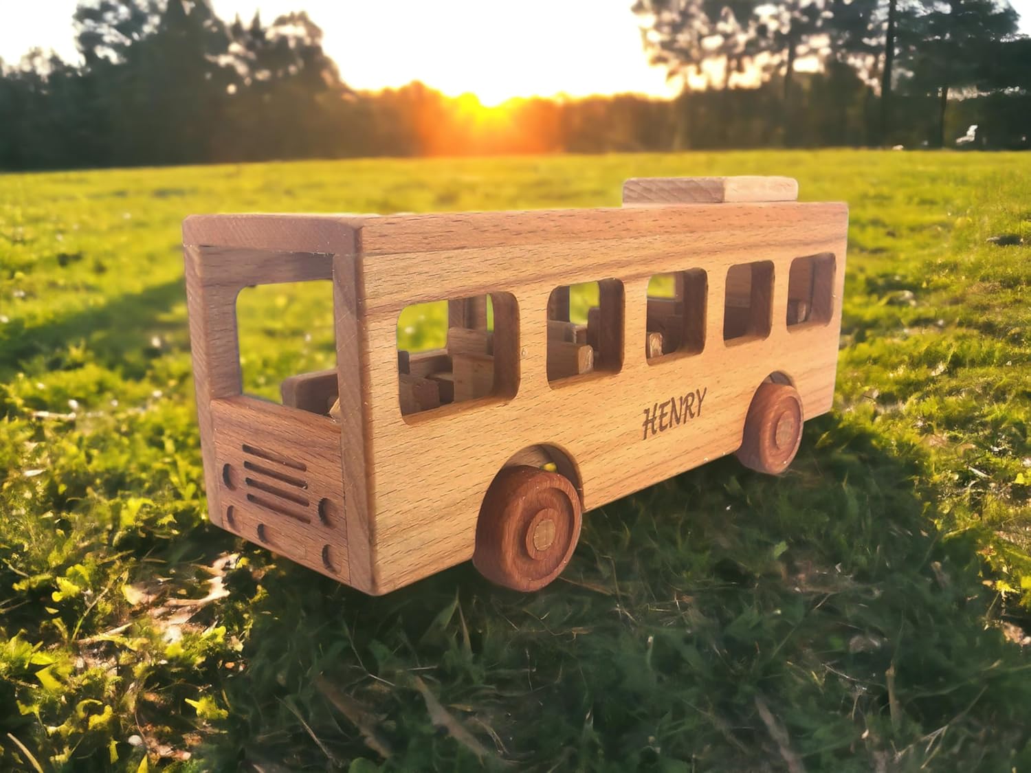 Personalized Wooden School Bus Toy for Toddlers 1