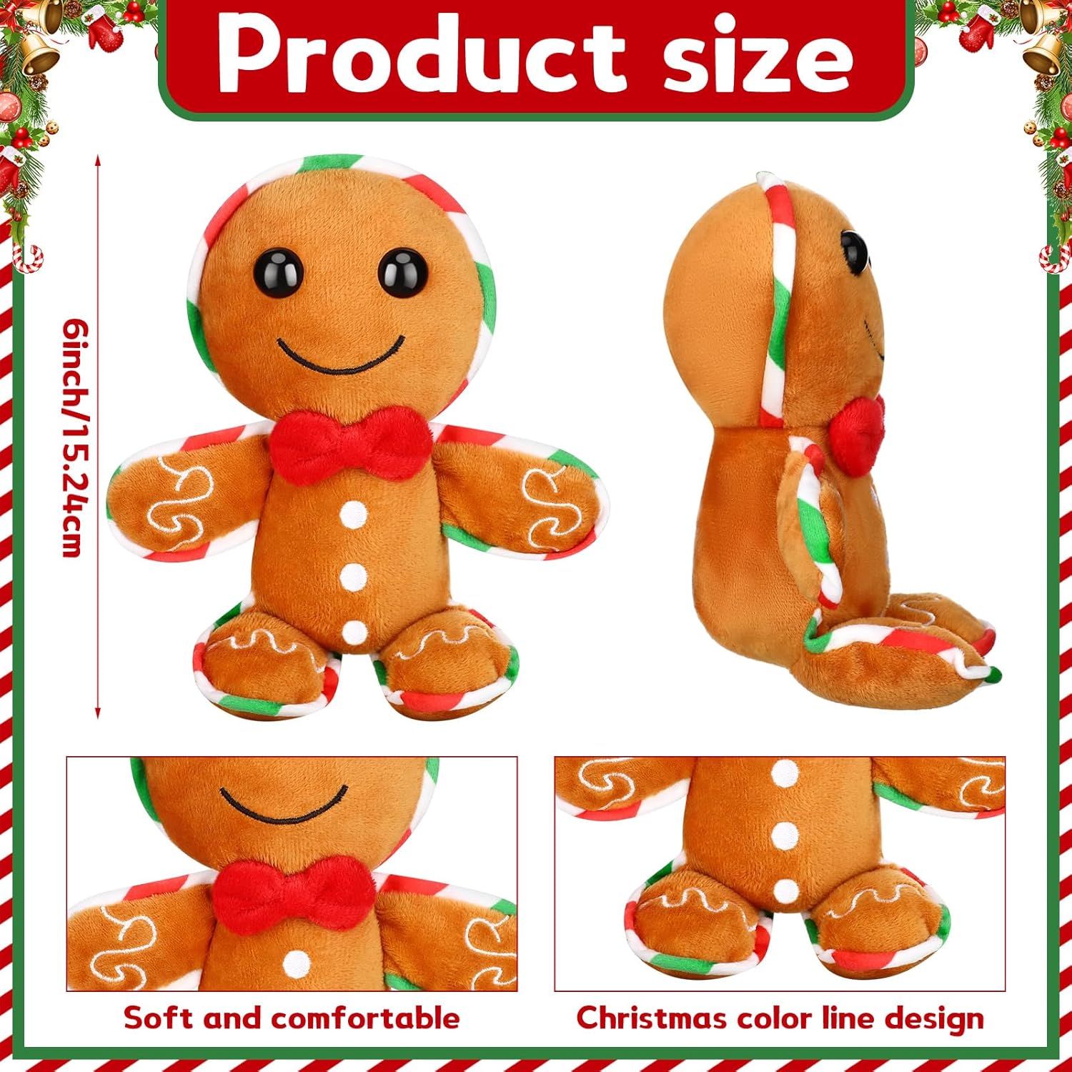 Poen 6 Pcs Christmas Gingerbread Stuffed Man Plush Doll
