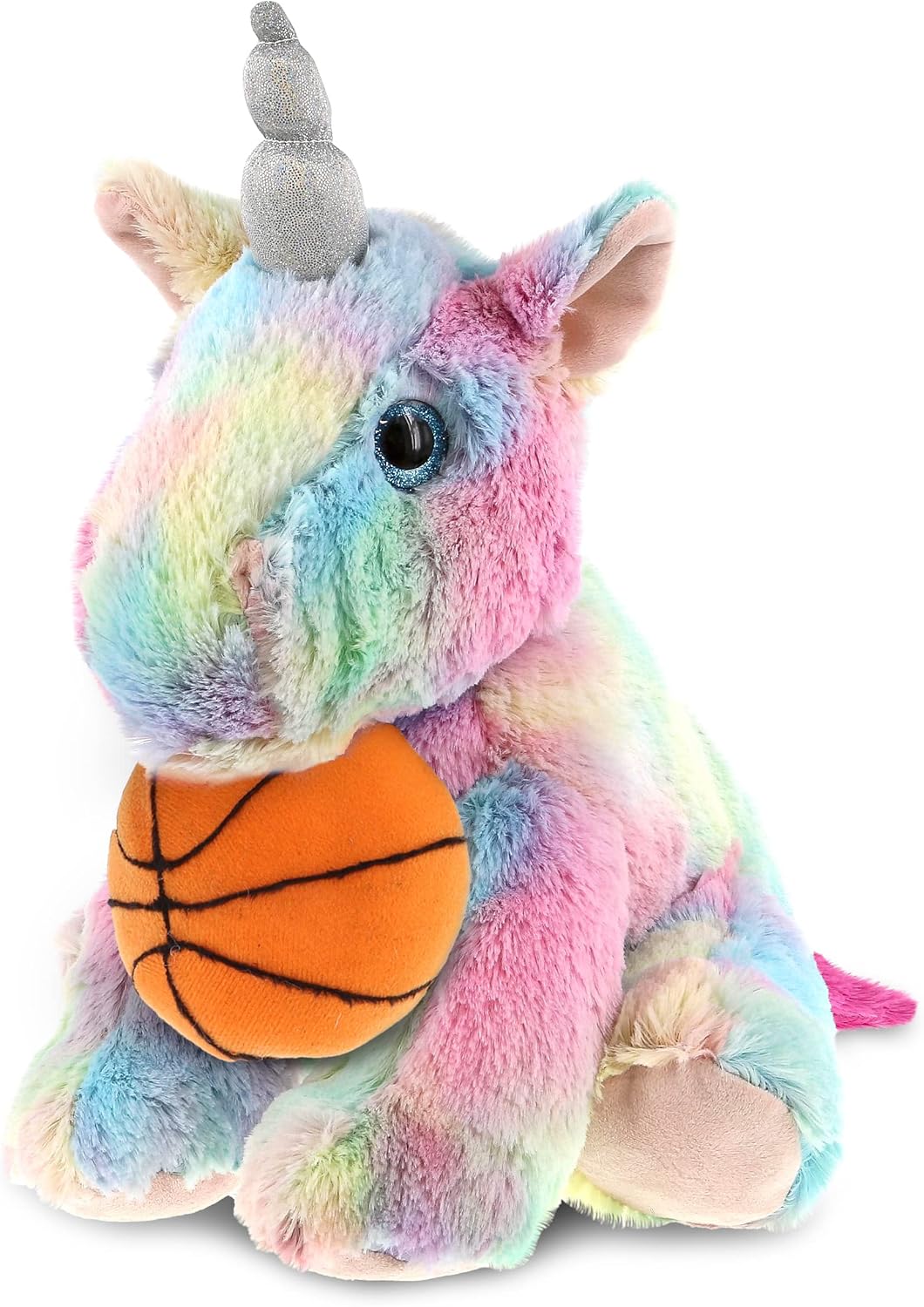 DolliBu Floppy Rainbow Unicorn Plush with Basketball - 10 Inches 1