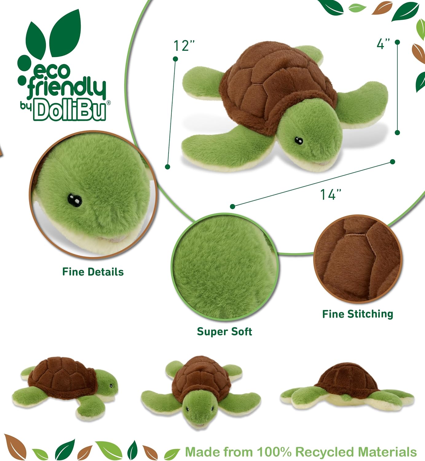 DolliBu Sea Turtle Plush Toy 12 Inches Soft Huggable Stuffed Animal