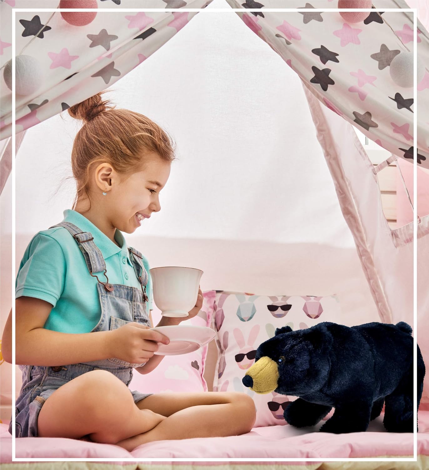 DolliBu Plush Black Bear - 11 Inches Huggable Toy