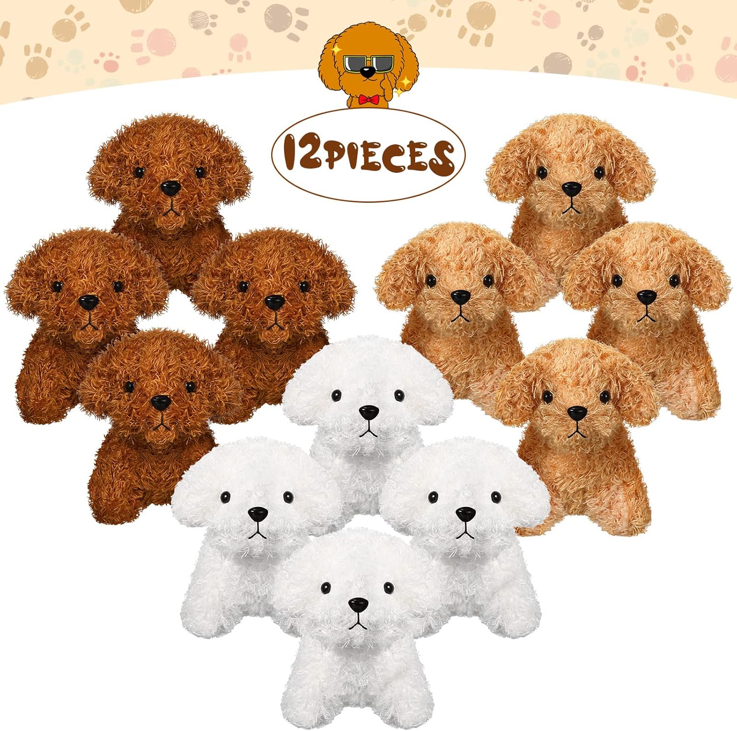 Skylety 12-Pack Mini Shaggy Dog Plush Toys