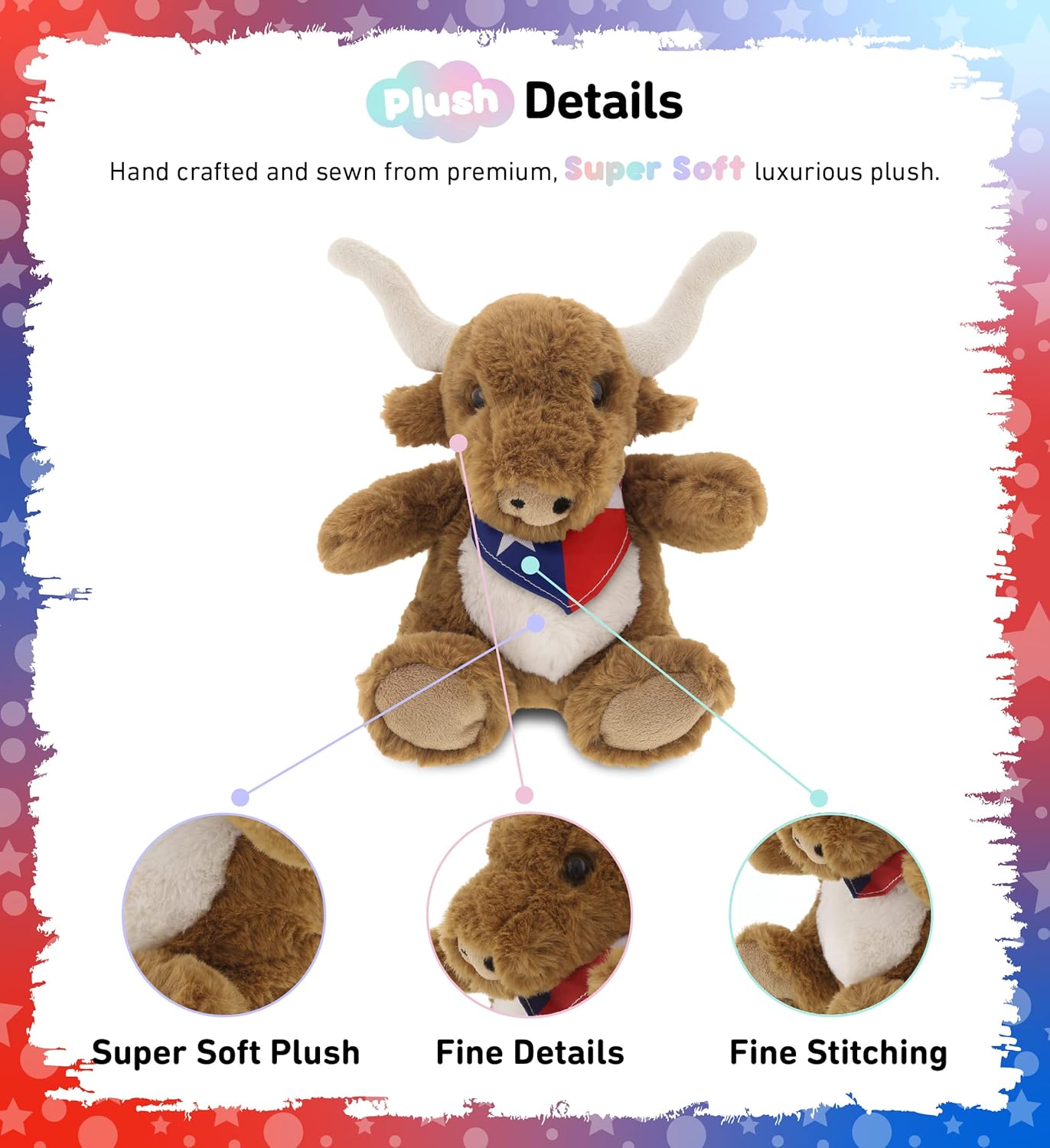 DolliBu Plush Texas Longhorn Stuffed Animal - 8 Inches