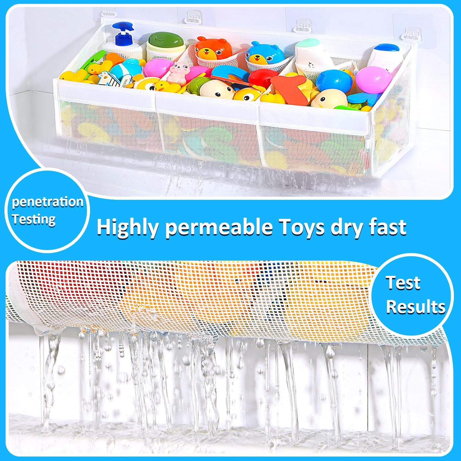 KPH Bath Toy Holder with 6 Pockets and Mesh Drying Design
