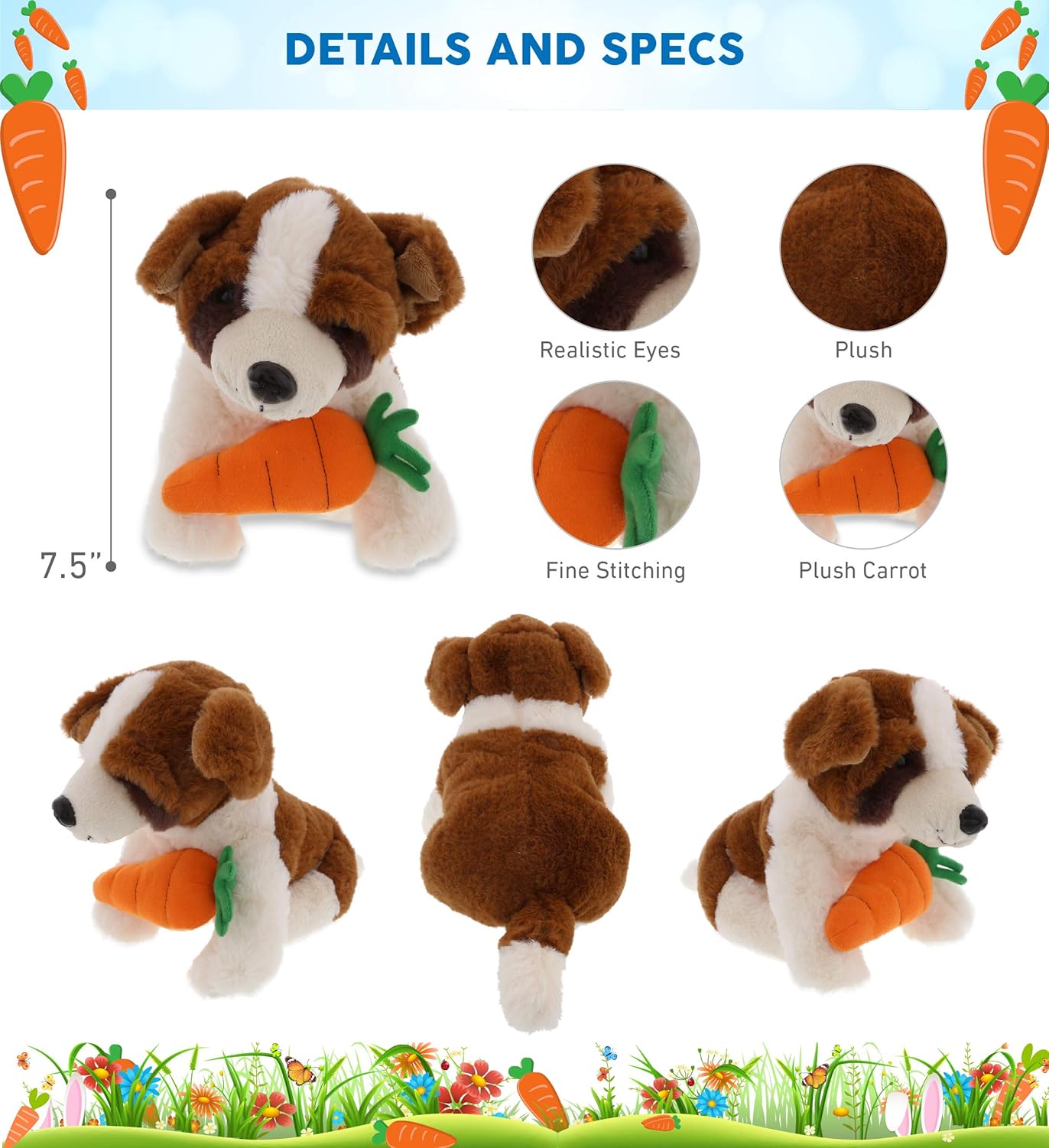 DolliBu St Bernard Plush Dog with Carrot - Happy Easter 8 Inch Stuffed Animal
