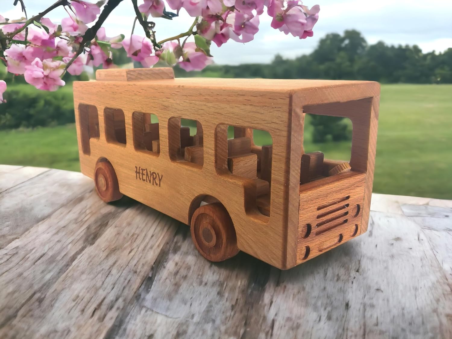 Personalized Wooden School Bus Toy for Toddlers 1