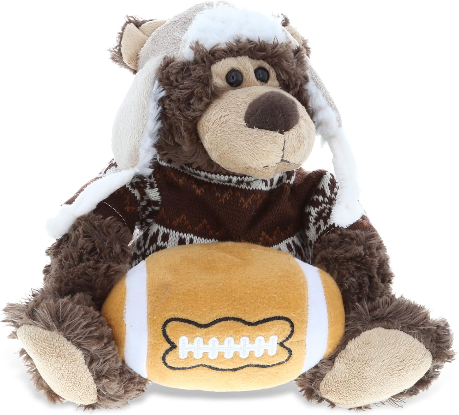 DolliBu Grizzly Bear Plush with Football - 9 Inch Huggable Bear Toy
