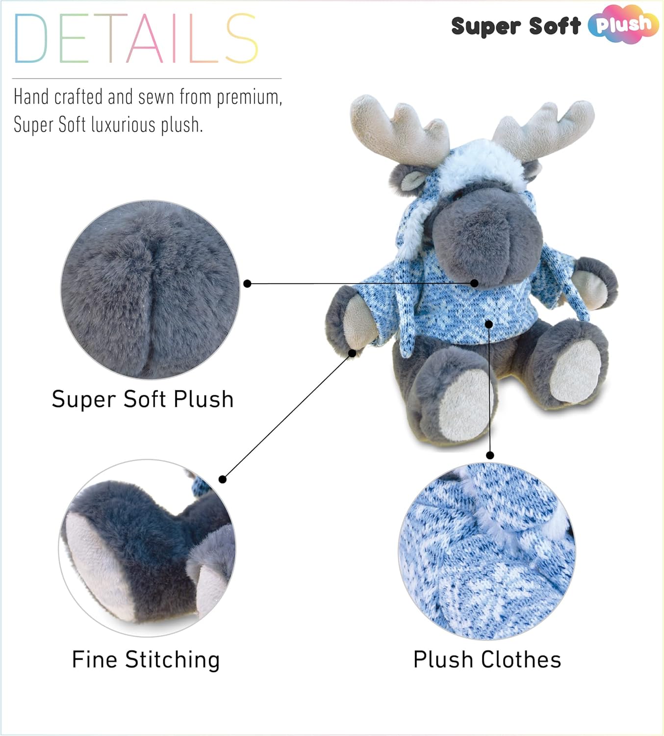 Puzzled DolliBu Plush Moose with Sweater and Hat - 9 Inches