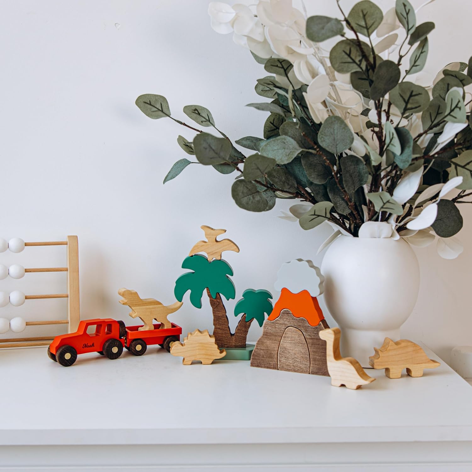 Personalized Wooden Car with Dinosaur Theme for Kids