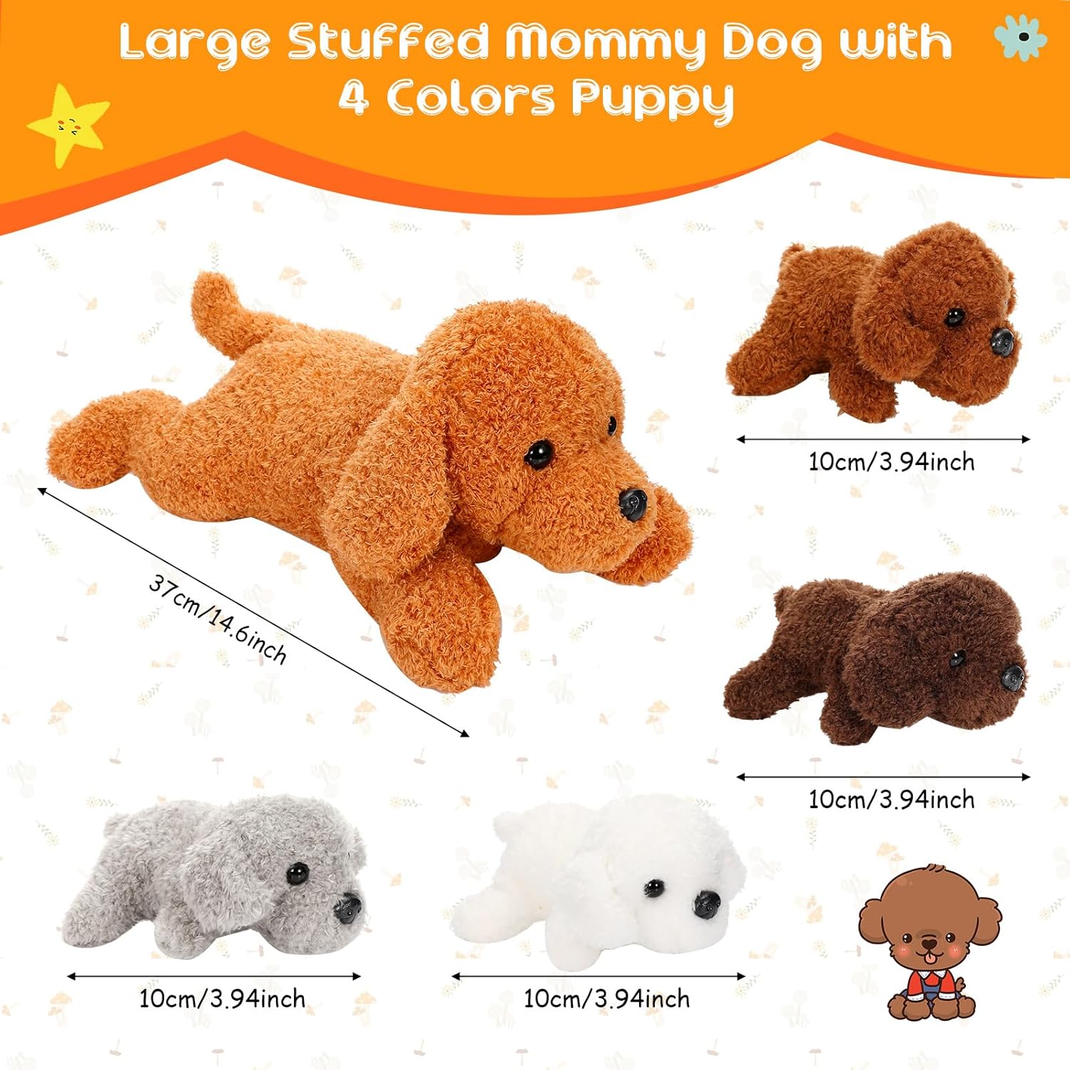 Skylety 5 Pcs Dog Stuffed Animal Set with Baby Puppies