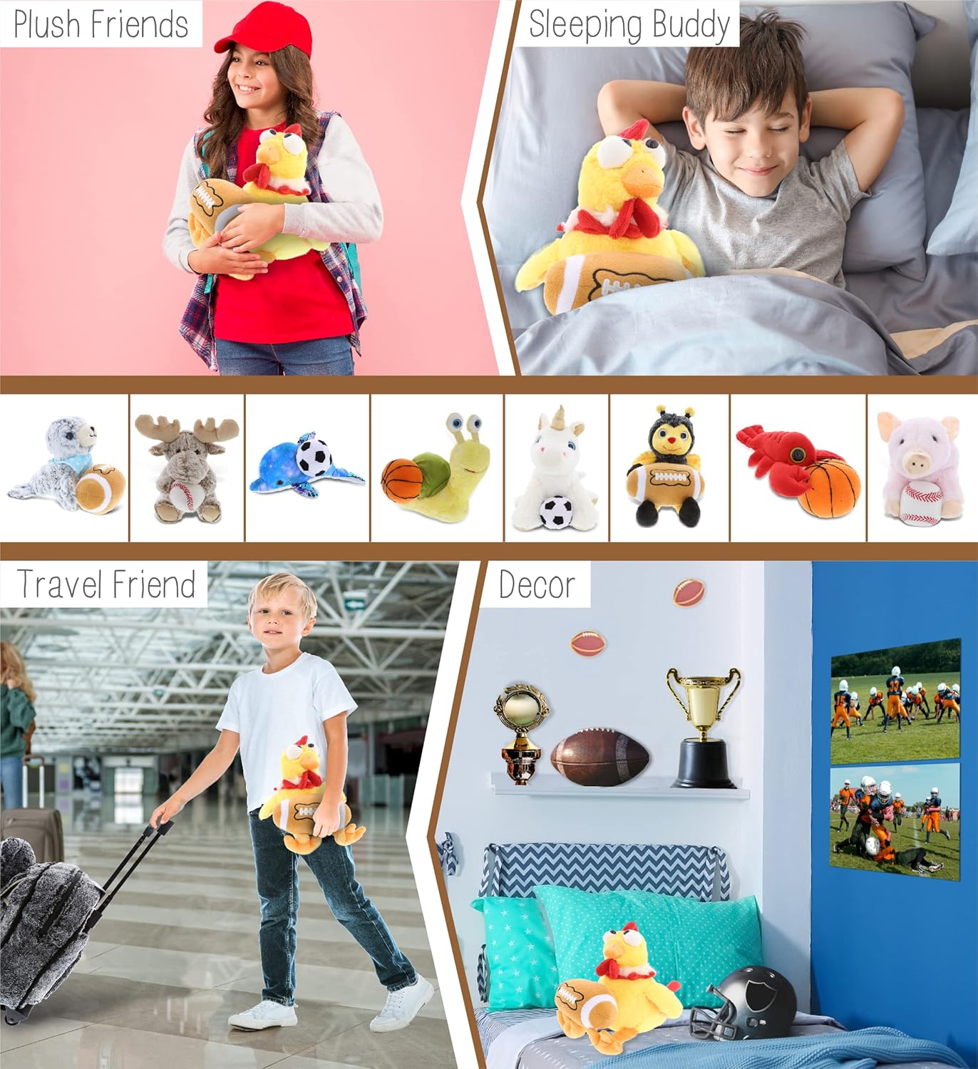 DolliBu Yellow Rooster Plush with Football - 105 Inch Huggable Stuffed Animal