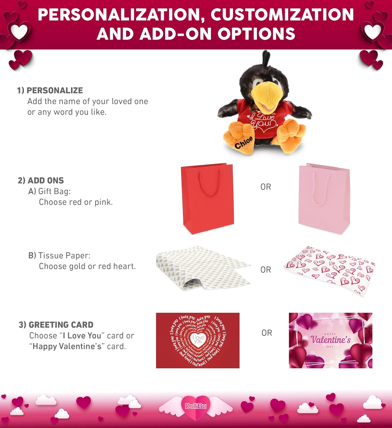 DolliBu I Love You Valentine Plush Sitting Crow - 95 Inches